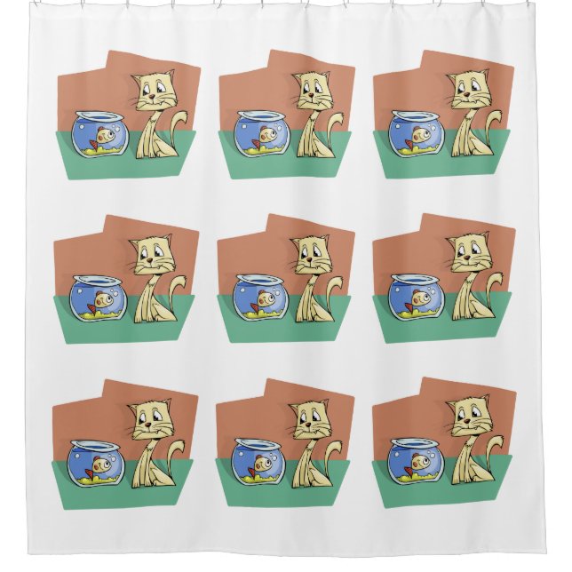 Rideaux De Douche Clipart de chat et de poisson (Devant)