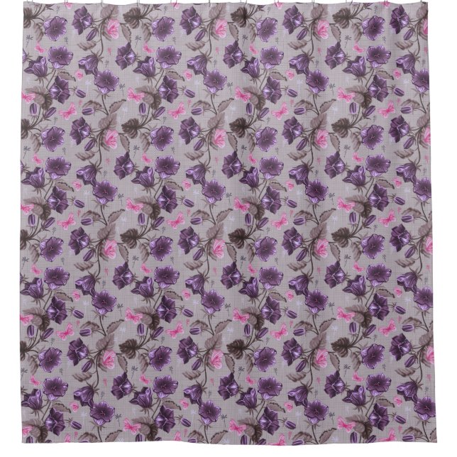 Rideaux De Douche cloches de main violettes et motif de papillons (Devant)