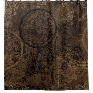 Rideaux De Douche Clockwork Collage Brown