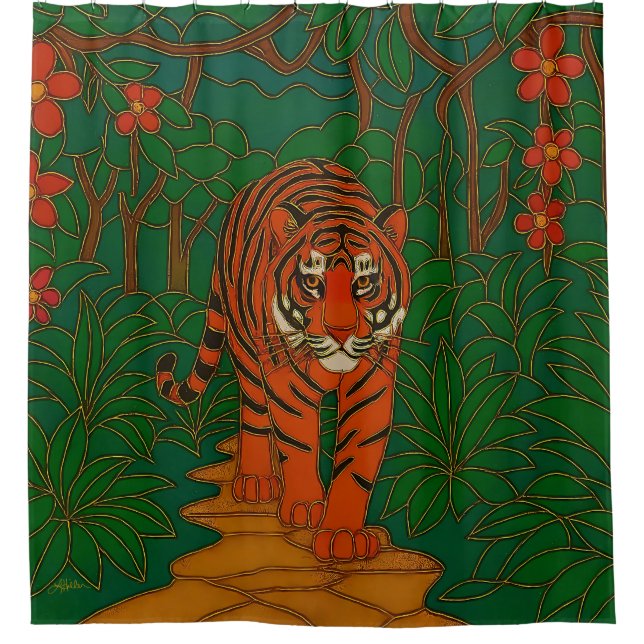 Rideaux De Douche Cloisonne Art Tiger on the Jungle Path (Devant)