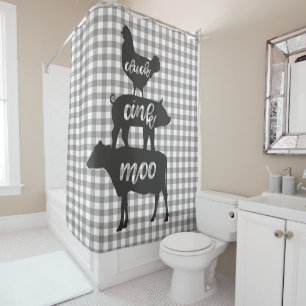 Rideaux De Douche Cluck Oink Moo Chicken Cow Cow Farmhouse Plaid