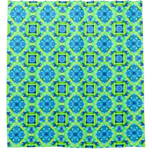 Rideaux De Douche Cobalt Blue et Lime Green Tie Dye Motif (Devant)