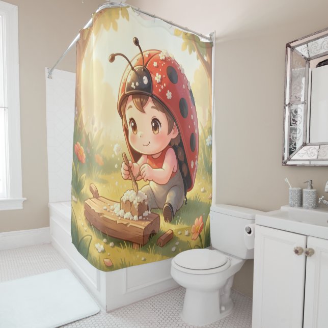 Rideaux De Douche Coccinelle et le royaume de nectar caché (En situation)