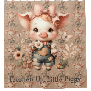 Rideaux De Douche Cochonnet Fantaisiste en Salopette Pastel Marron