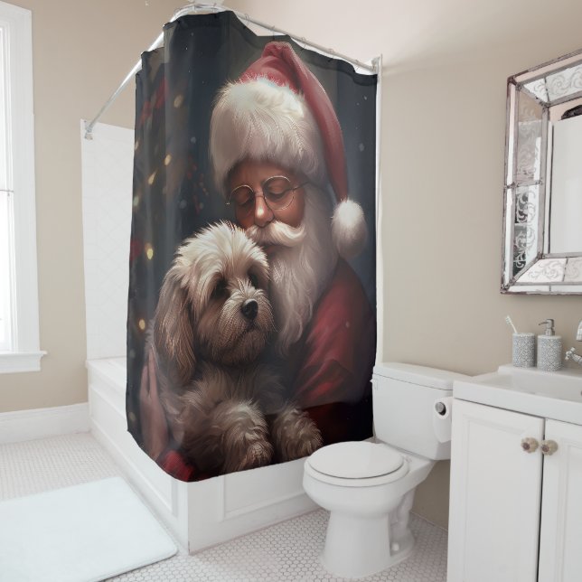 Rideaux De Douche Cockapoo avec le Père Noël Noël Festif (En situation)