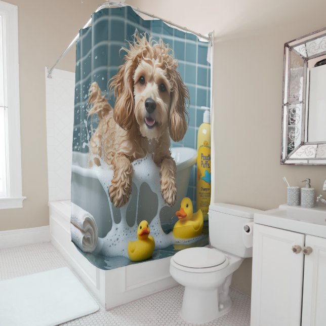 Rideaux De Douche Cockapoo Dégueulasse Endormi Mignon Drôle  (En situation)