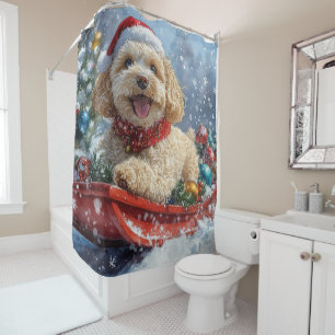 Rideaux De Douche Cockapoo Dog in Sledge Let it Neige Christmas