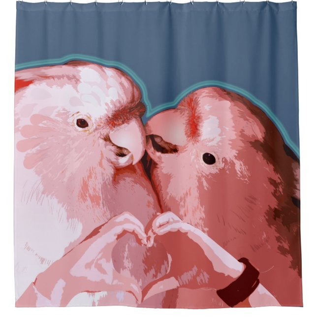 Rideaux De Douche Cockatoo Baisers rose et bleu Joyeux couple de per (Devant)