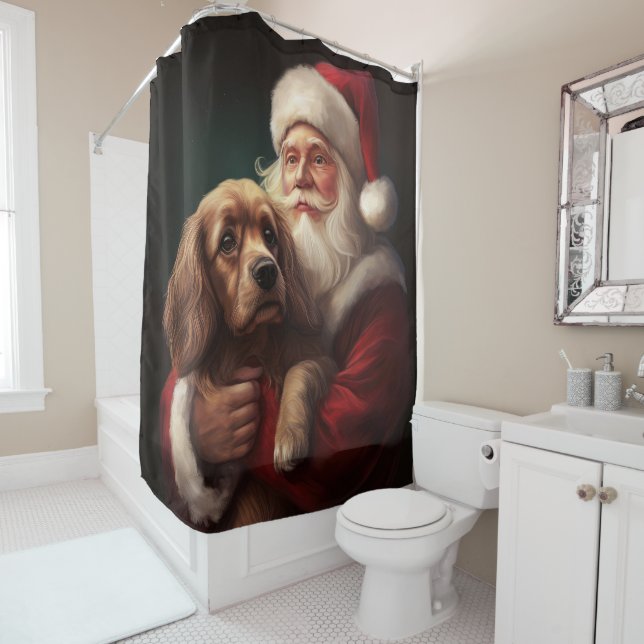 Rideaux De Douche Cocker Spaniel avec le Père Noël Festif Noël (En situation)
