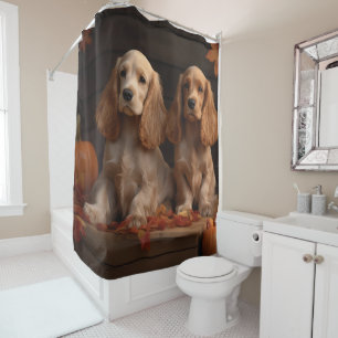 Rideaux De Douche Cocker Spaniel Puppy Automne Citrouille de plaisir