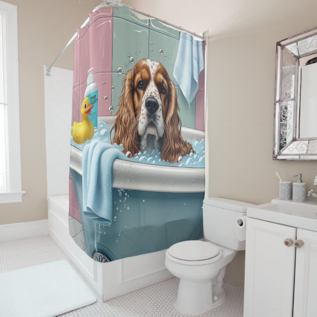 Rideaux De Douche Cocker Spaniel Sloppy Sleepy mignon drôle (En situation)