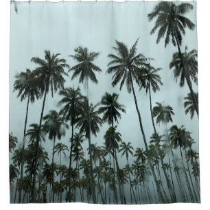 Rideaux De Douche Cocotiers verts sous ciel blanc le matin