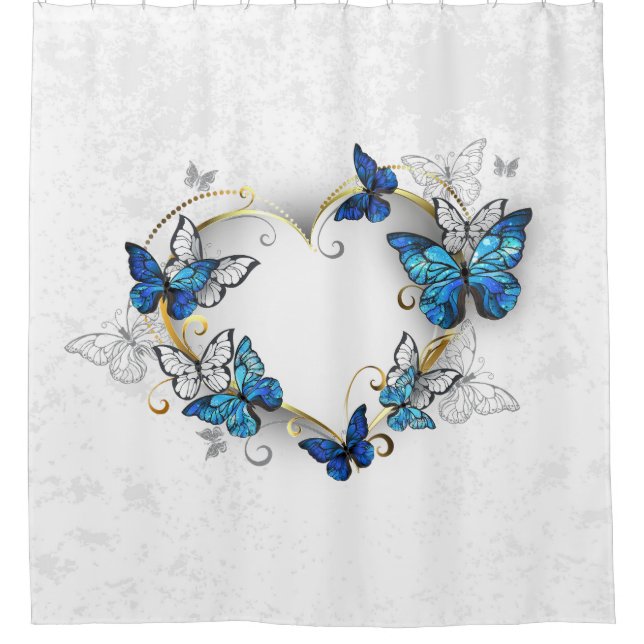 Rideaux De Douche Coeur bijoux avec papillons Morpho (Devant)