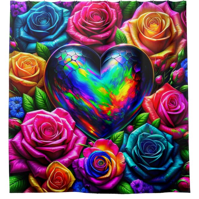 Rideaux De Douche Coeur et fleurs (Devant)