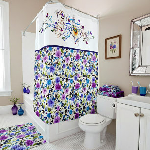 Rideaux De Douche Cœur et papillons floral