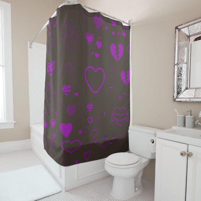 Rideaux De Douche Coeur mignon Magenta moderne (En situation)