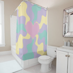Rideaux De Douche Coeur - Pastel rose, jaune, violet et vert