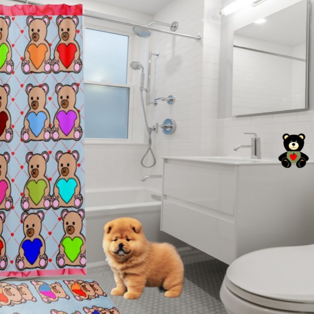Rideaux De Douche Coeur tendance Teddy Bear Lover (Matching shower mat available in store.)