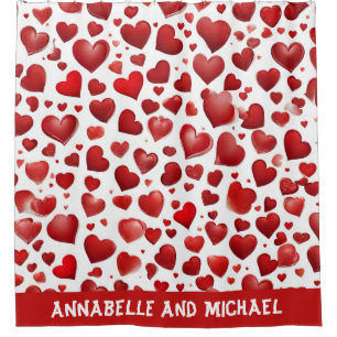 Rideaux De Douche Cœurs d'amour rouges abstraits Nom de couple Saint