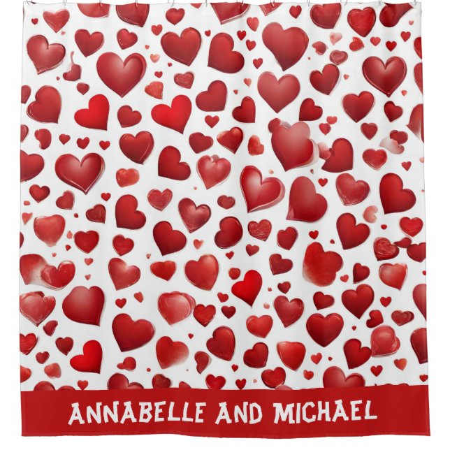 Rideaux De Douche Cœurs d'amour rouges abstraits Nom de couple Saint (Devant)
