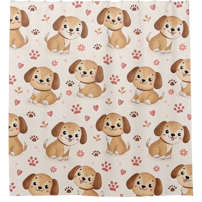 Rideaux De Douche Cœurs de chiot mignons motif aquarelle (1) (Devant)