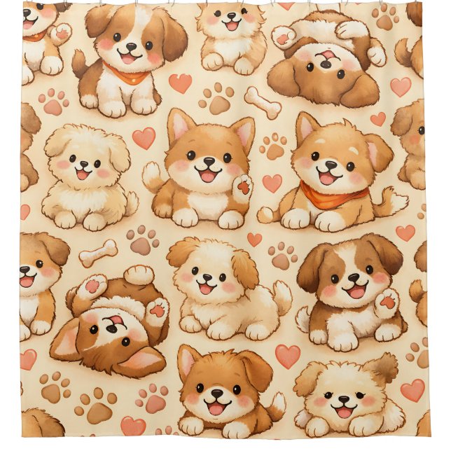 Rideaux De Douche Cœurs de chiot mignons motif aquarelle (2) (Devant)