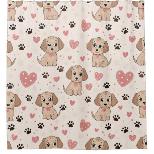 Rideaux De Douche Cœurs de chiot mignons motif aquarelle (4)