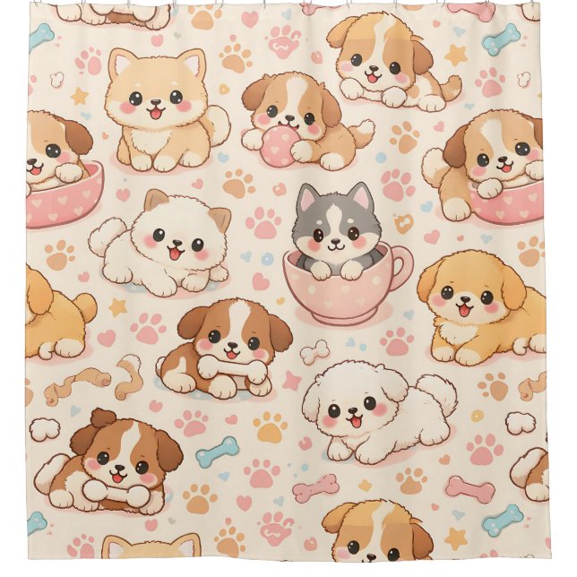 Rideaux De Douche Cœurs de chiot mignons motif aquarelle (5) (Devant)