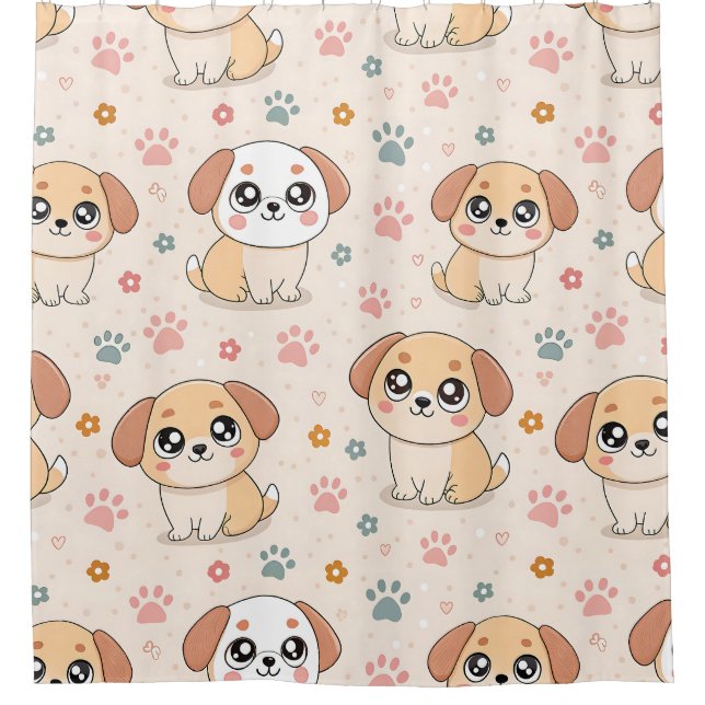 Rideaux De Douche Cœurs de chiot mignons motif aquarelle (6) (Devant)