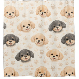 Rideaux De Douche Cœurs de chiots mignons motif aquarelle (3)