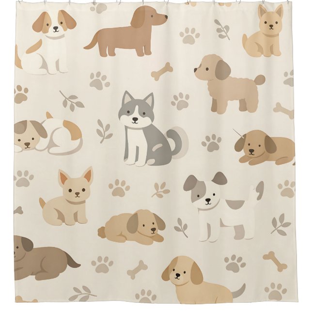 Rideaux De Douche Cœurs de chiots mignons motif aquarelle (7) (Devant)