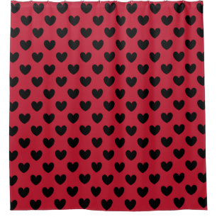 Rideaux De Douche Coeurs de polka noir sur rouge