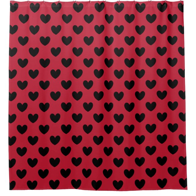 Rideaux De Douche Coeurs de polka noir sur rouge (Devant)