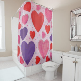 Rideaux De Douche Coeurs de Saint-Valentin en le rose, le pourpre et