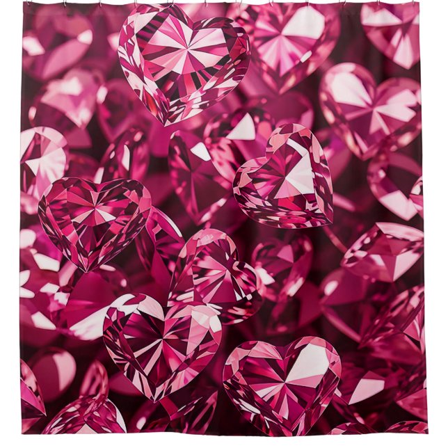 Rideaux De Douche Coeurs diamant en cristal rose (Devant)