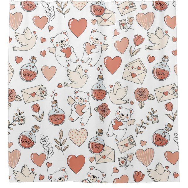 Rideaux De Douche Cœurs d'ours mignons motif de la Saint-Valentin (Devant)