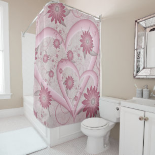 Rideaux De Douche Cœurs et fleurs abstraits roses Amour Art fractal