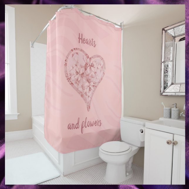 Rideaux De Douche Coeurs et fleurs roses (Créateur téléchargé)
