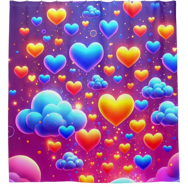 Rideaux De Douche Coeurs et nuages Design (Devant)