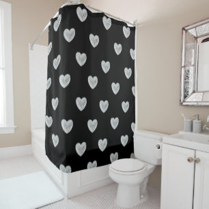 Rideaux De Douche Coeurs étincelants noir bg