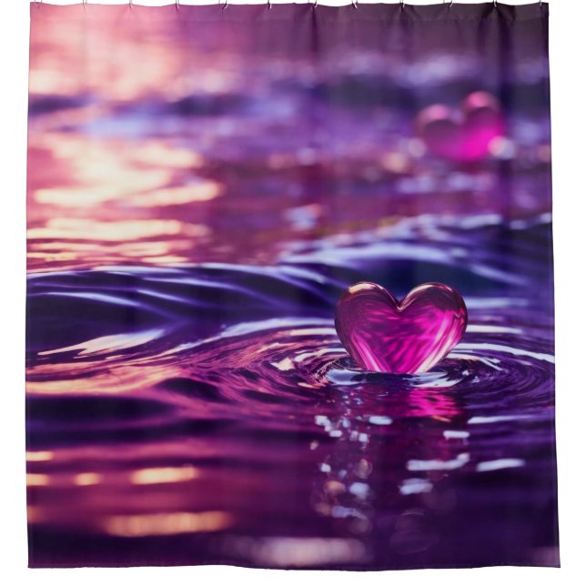 Rideaux De Douche "Coeurs flottant sur l'eau avec teinte violette et (Devant)