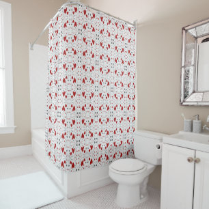 Rideaux De Douche Cœurs gribouillés rouges et noirs Amour géométriqu