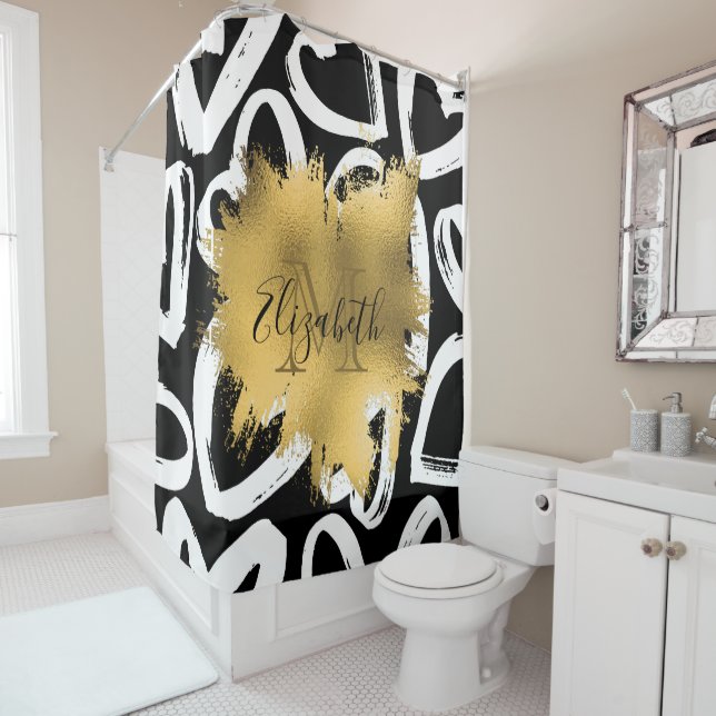 Rideaux De Douche Coeurs Motif et Golden Foil (En situation)