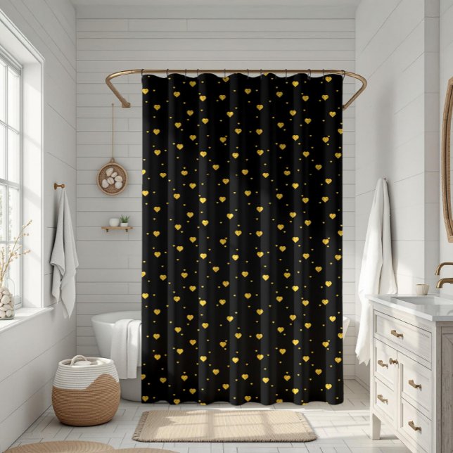 Rideaux De Douche Cœurs Pailletés Dorés Sur Fond Noir (Créateur téléchargé)