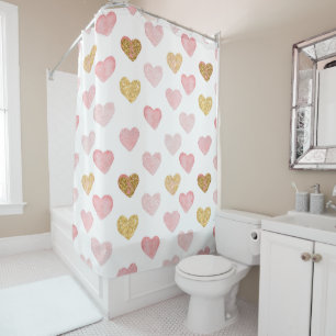 Rideaux De Douche Coeurs Pale Rose Et Or