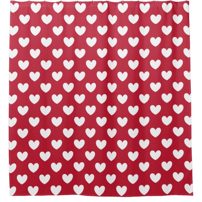 Rideaux De Douche Coeurs polka blancs et rouges (Devant)
