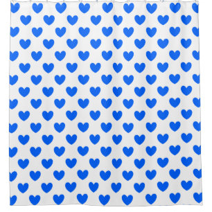 Rideaux De Douche Coeurs polka bleu sur blanc