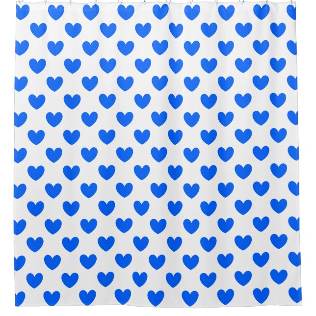Rideaux De Douche Coeurs polka bleu sur blanc (Devant)