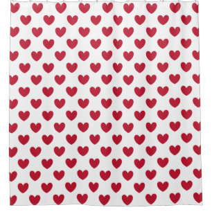 Rideaux De Douche Coeurs polka rouge sur blanc