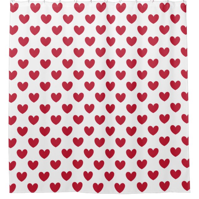 Rideaux De Douche Coeurs polka rouge sur blanc (Devant)